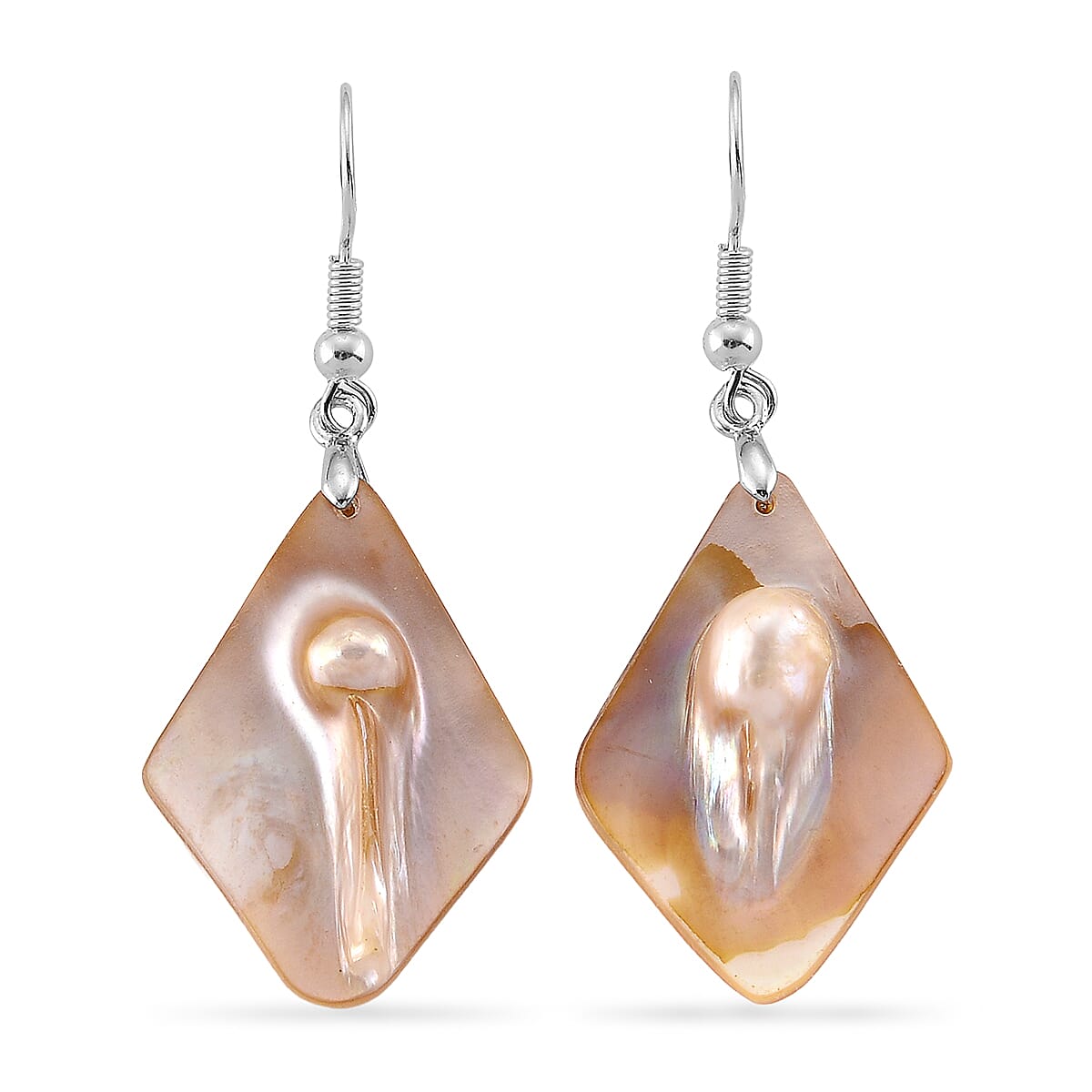 Black Mother of Pearl Flower Earrings in Goldtone