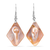Black Mother of Pearl Flower Earrings in Goldtone