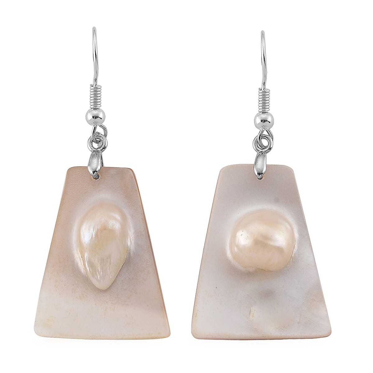 Black Mother of Pearl  Dangle Earrings in Silvertone