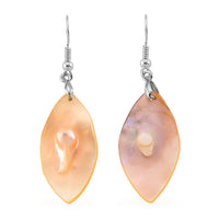 Black Mother of Pearl Petal Earrings in Silvertone