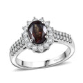 D'Joy Premium Colour Change Garnet and Moissanite 2.10 ctw Ring in Rhodium Over Sterling Silver - Sticky add to cart bar