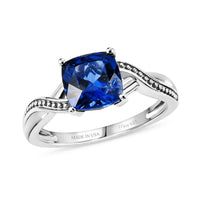 D'Joy Lab Created Blue Sapphire Ring in Rhodium Over Sterling Silver (Size 10) 2.20 ctw