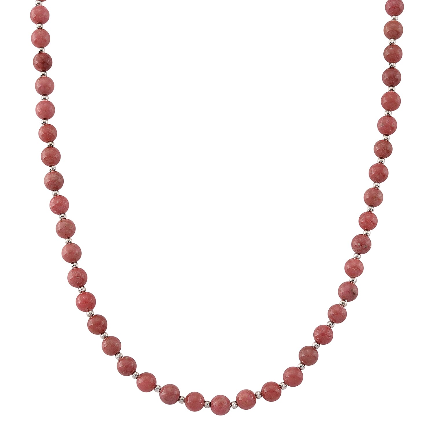 Norwegian Thulite 160.00 ctw Beaded Necklace in Silvertone (18-20 Inches)
