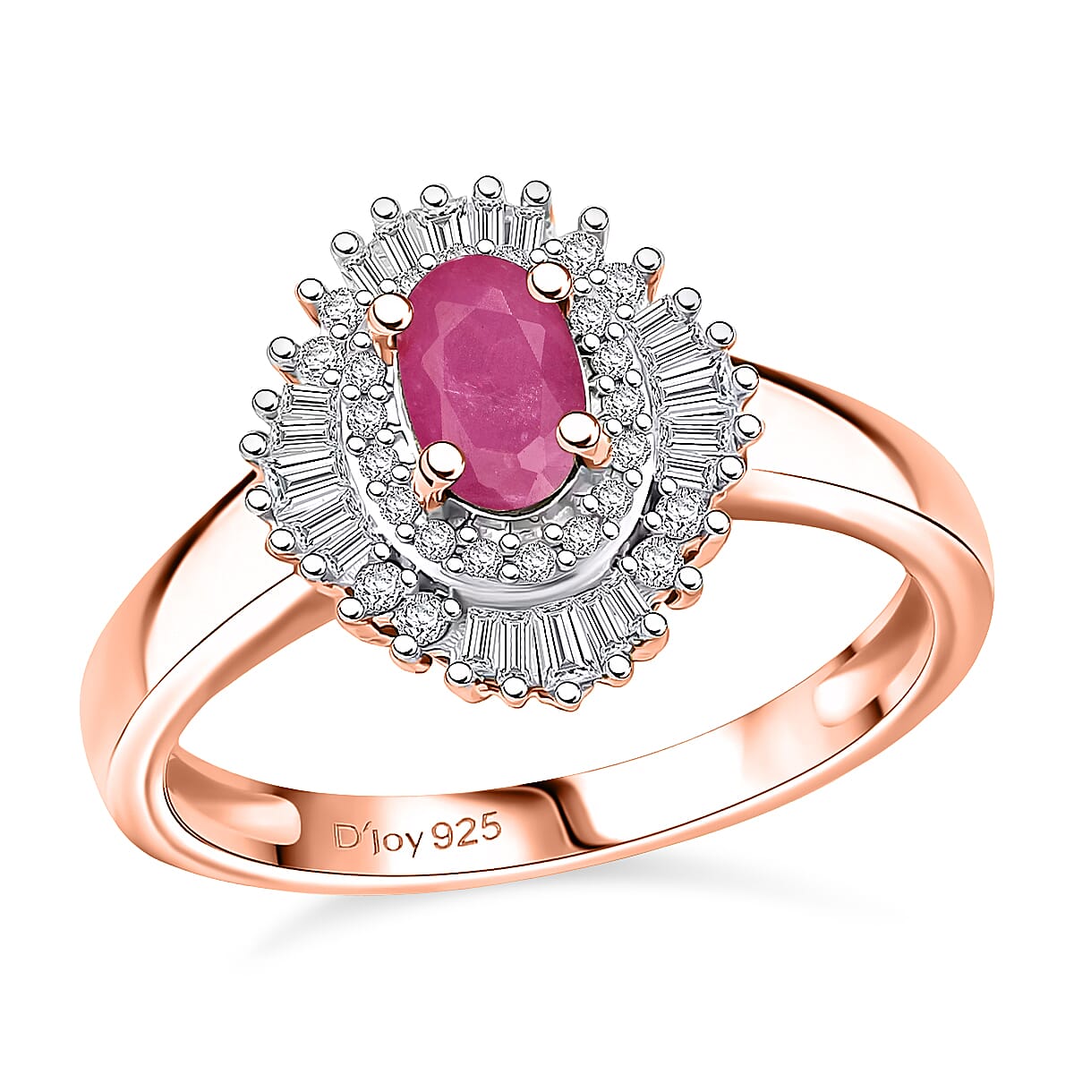 D'Joy Ceylon Blue Sapphire and Diamond Ring in 18K Vermeil Rose Gold Over Sterling Silver (Size 10.0) 1.00 ctw