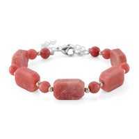 Norwegian Thulite 75.00 ctw Beaded Bracelet in Stainless Steel (7-9In)