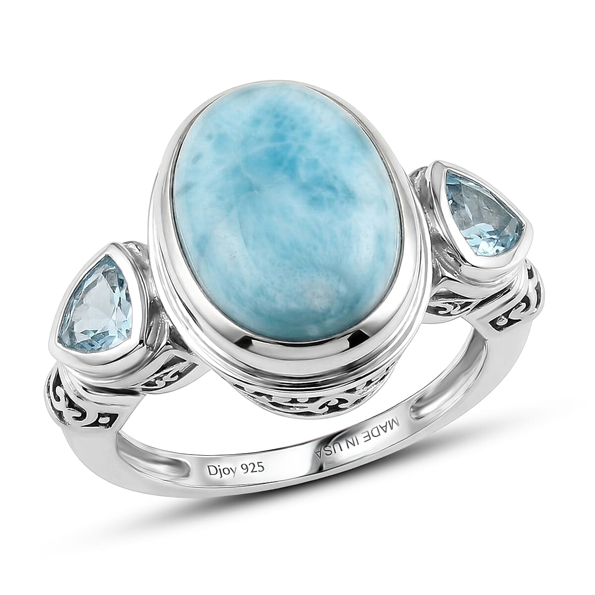 D'Joy Artisan Crafted AAA Larimar, Sky Blue Topaz Ring in Sterling Silver (Size 10.0) 8.30 ctw