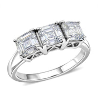 D'Joy Asscher cut Moissanite 1.85 ctw 3 Stone Ring in Rhodium Over Sterling Silver (Size  9.0)
