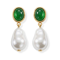 Green Onyx, White Shell Pearl Beaded Earrings in Stainless Steel 20.00 ctw