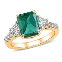 D'Joy Lab Grown Emerald and Moissanite Ring in 18K Vermeil Rose Gold Over Sterling Silver (Size 10.0) 3.10 ctw