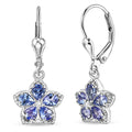 D'Joy Tanzanite and Moissanite 1.50 ctw Floral Bloom Earrings in Rhodium Over Sterling Silver - Sticky add to cart bar