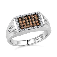 Luxuriant Lab Grown Red and White Diamond (SI) (IR) 0.50 ctw Men''s Ring in Rhodium Over Sterling Silver (Size 10.0)