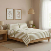Seeboo 6pc Beige Stripe Microfiber Sheet Set -King