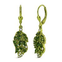 D'Joy Chrome Diopside and Moissanite 1.40 ctw Leaf Drop Earrings in Green E-coat Sterling Silver (Ships in 3-5 Days)