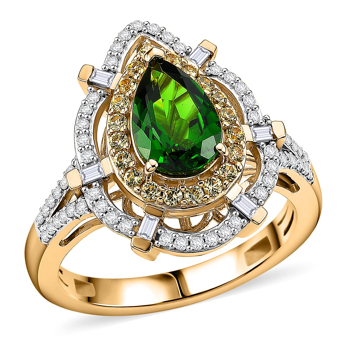 D'Joy Chrome Diopside, Multi Gemstone Ring in 18K Vermeil YG Over Sterling Silver (Size 6.0) 1.90 ctw