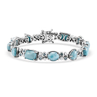 D'Joy AAA Larimar and Multi Gemstone 16.00 ctw Seafoam Link Bracelet in Rhodium Over Sterling Silver (6.50 In)