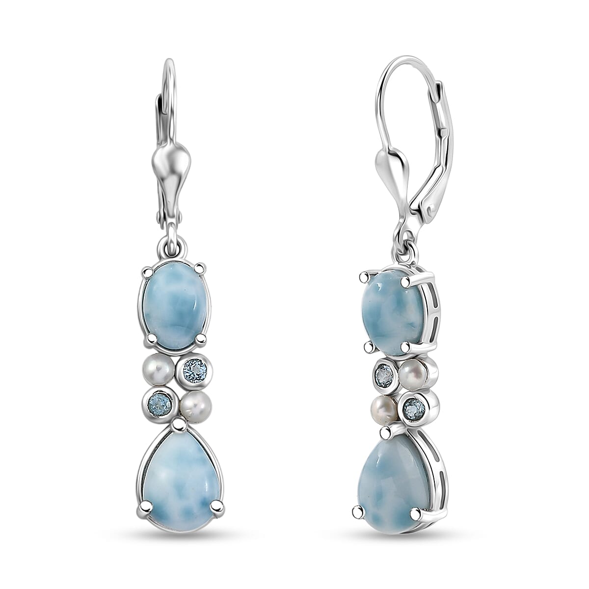 D'Joy Premium Larimar and Multi Gemstone 4.10 ctw Seafoam Earrings in Rhodium Over Sterling Silver