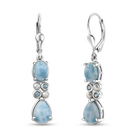 D'Joy Premium Larimar and Multi Gemstone 4.10 ctw Seafoam Earrings in Rhodium Over Sterling Silver