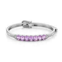 EverTrue Lab Created Pink Sapphire 6.35 ctw Bangle Bracelet in Stainless Steel (7.25 In)