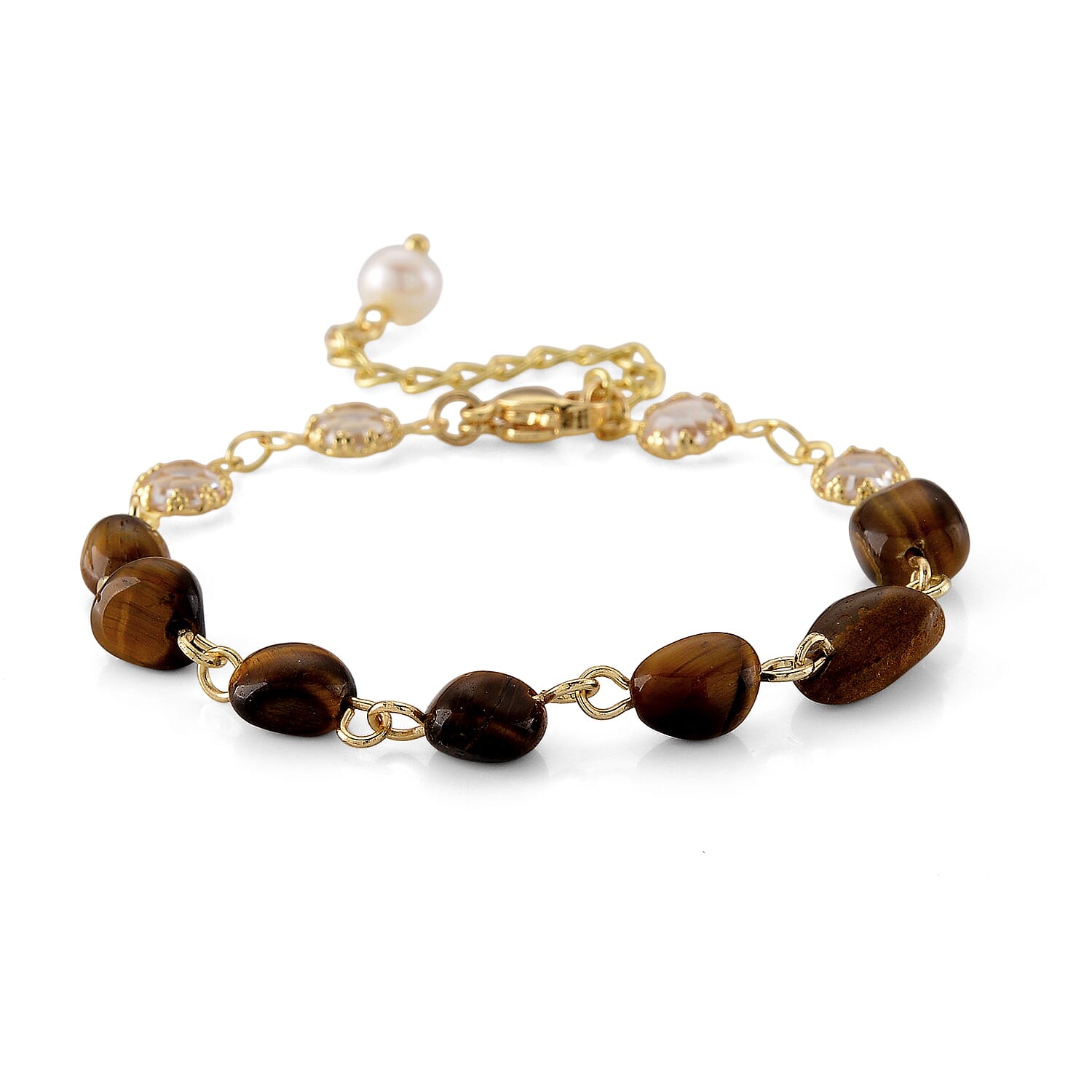 Yellow Tiger's Eye and Multi Gemstone Beaded Bracelet in Silvertone (6.75-8.75In)