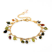 White Freshwater Pearl and Multi Tourmaline 12.00 ctw Beaded Bracelet in Goldtone (6.5-8In)
