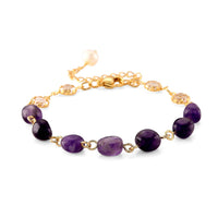 African Amethyst, Multi Gemstone Beaded Bracelet in Goldtone (6.75-8.75In) 6.00 ctw