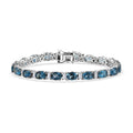 D'Joy London Blue Topaz and Moissanite 20.75 ctw Ocean Rhythm Line Bracelet in Rhodium Over Sterling Silver (7.25 In) - Sticky add to cart bar