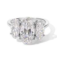 D''Joy Moissanite 5.25 ctw 3 Stone Ring in Rhodium Over Sterling Silver (Size 7.0)