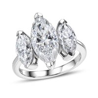 D'Joy Moissanite (Mrq 14x7mm) 3 Stone Ring in Rhodium Over Sterling Silver (Size 10.0) 4.65 ctw