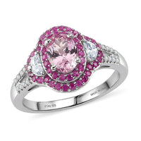D'Joy Premium Narsipatnam Pink Spinel, Multi Gemstone Ring in Rhodium Over Sterling Silver (Size 7.0) 3.10 ctw