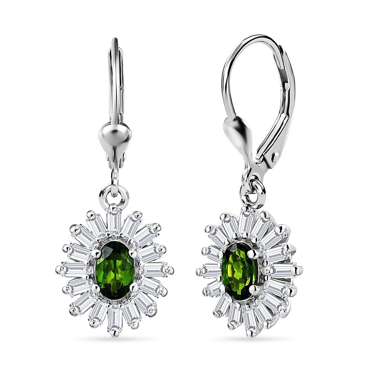 D'Joy Chrome Diopside and Moissanite 2.00 ctw Bloom Burst Earrings in Rhodium Over Sterling Silver