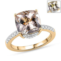 GP Amore Collection AAA Marropino Morganite and Diamond I2 4.10 ctw Ring in 10K Yellow Gold (Size 7.5)