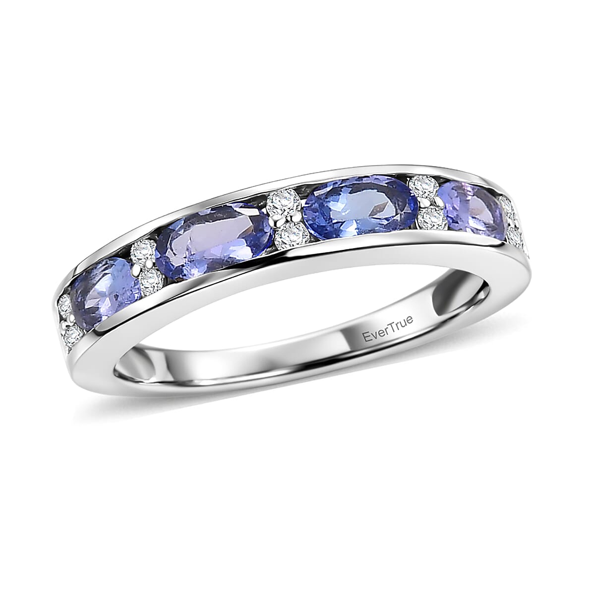 EverTrue Tanzanite, White Zircon Band Ring in Platinum Bond (Size 10.0) 1.10 ctw