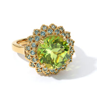 EverTrue Green Gold Quartz, Signity Pariaba and Ice Blue Topaz Ring 18K YG Plated (Size 10.0) 4.80 ctw