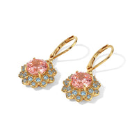 EverTrue Padparadscha Quartz, Signity Pariaba and Ice Blue Topaz 4.10 ctw Earrings in 18K YG Plated