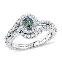 D'Joy Montana Sapphire, White Zircon Ring in Rhodium Over Sterling Silver (Size 10.0) 1.50 ctw