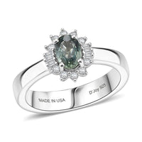 D'Joy Montana Sapphire, Diamond Sunburst Ring in Rhodium Over Sterling Silver (Size 10.0) 0.80 ctw
