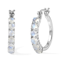 EverTrue Rainbow Moonstone 3.80 ctw J Hoop Earrings in Stainless Steel