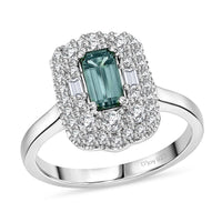 Certified & Appraised D'Joy Premium Arquiana Mint Tourmaline, Moissanite Ring in Rhodium Over Sterling Silver (Size 6.0) 1.19 ctw