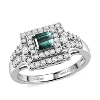 Certified & Appraised D'Joy Premium Arquiana Mint Tourmaline, Moissanite Ring in Rhodium Over Sterling Silver (Size 6.0) 1.33 ctw