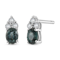 D'Joy Montana Sapphire and White Zircon 0.60 ctw Classic Crown Stud Earrings in Rhodium Over Sterling Silver