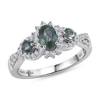 D'Joy Montana Sapphire, Moissanite Infinity Ring in Rhodium Over Sterling Silver (Size 10.0) 1.60 ctw