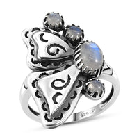 GP Trionfo Collection Artisan Crafted Premium Rainbow Moonstone Butterfly Ring Sterling Silver (Size 10.0) 1.50 ctw