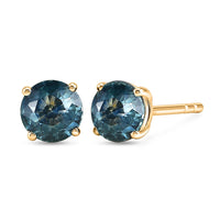 10K Yellow Gold Premium Montana Sapphire Solitaire Stud Earrings 1.40 ctw
