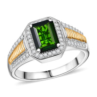 D'Joy Chrome Diopside, Moissanite Ring in 18K Vermeil YG and Rhodium Over Sterling Silver (Size 10.0) 2.65 ctw