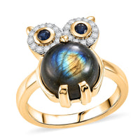 GP AAA Malagasy Labradorite and Multi Gemstone 5.00 ctw Ring in 18K Vermeil Yellow Gold Over Sterling Silver