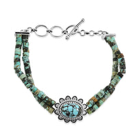D'Joy Artisan Crafted Premium Blue Moon Turquoise and Royston Turquoise 47.65 ctw Beaded Bracelet in Sterling Silver (7.25 In)