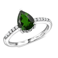 D'Joy Chrome Diopside and White Zircon Fashion Ring in Rhodium Over Sterling Silver (Size 8.0) 2.25 ctw