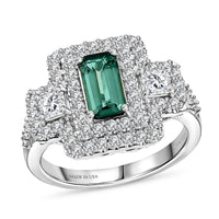 Certified & Appraised D'Joy Premium Mint Tourmaline, Moissanite Ring in Rhodium Over Sterling Silver (Size 6.0) 1.91 ctw