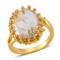 White Shell Pearl Adjustable Fashion Ring in Silvertone - Sticky add to cart bar
