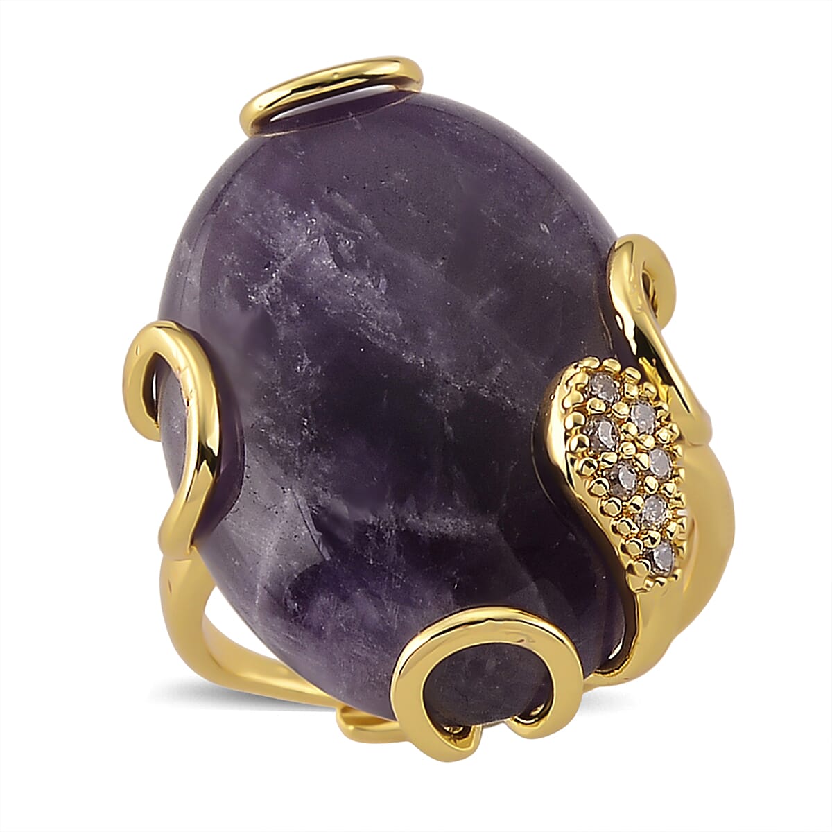 African Amethyst and Simulated Diamond 30.20 ctw Ring (Adjustable) in Silvertone